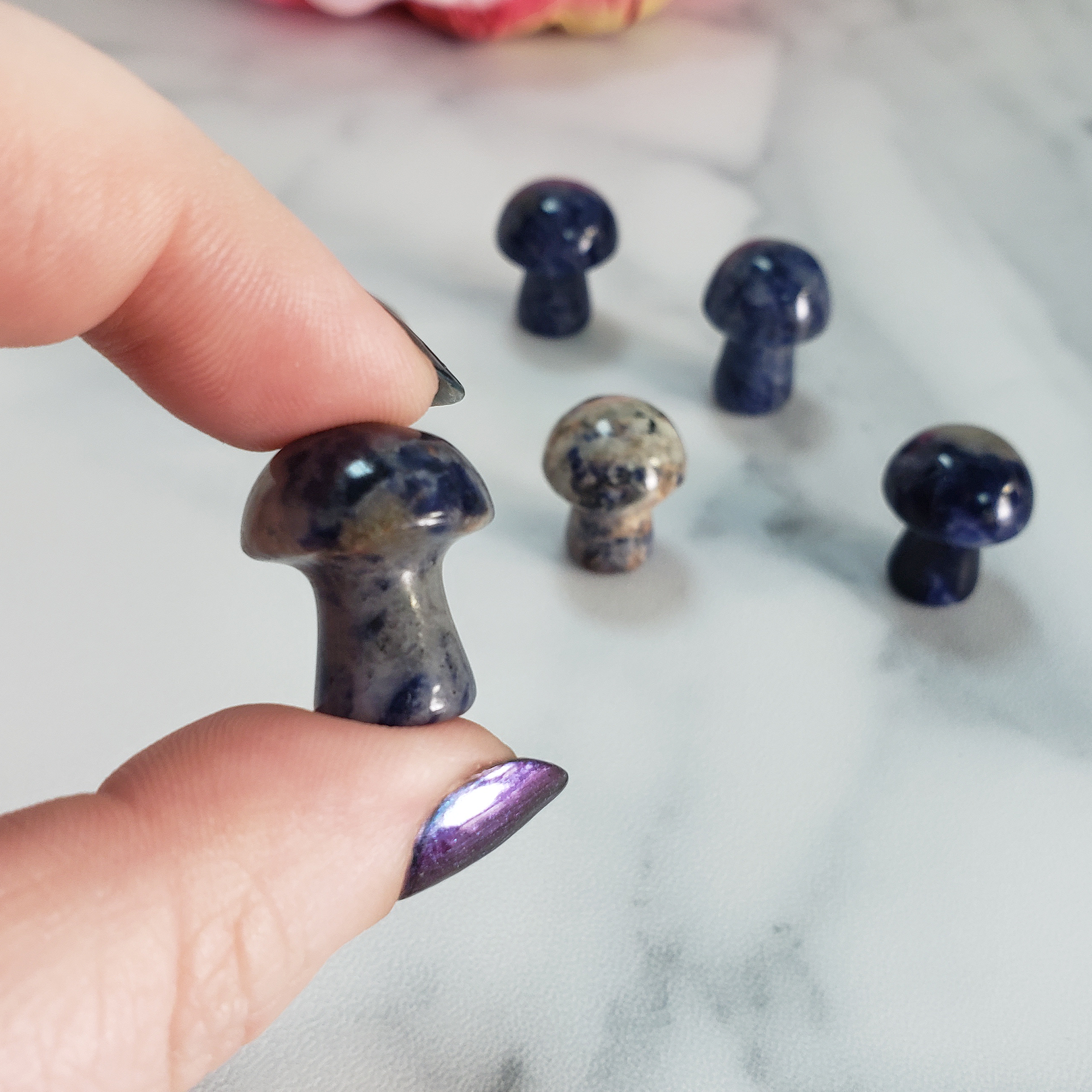 Sodalite Crystal Natural Gemstone Mushroom Toadstool Mini Carving - Blue Sodalite Stone Shrooms