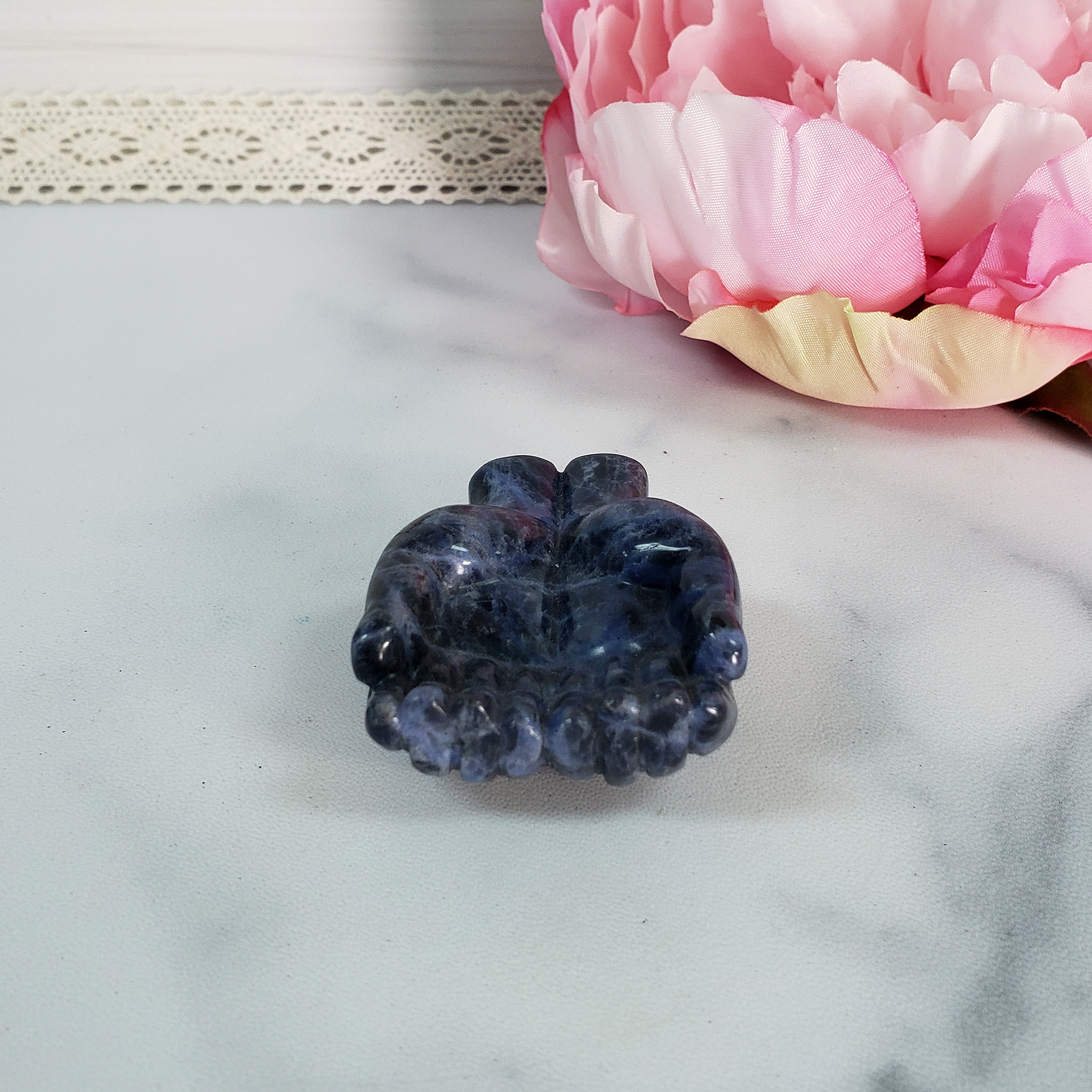 Sodalite Crystal Natural Gemstone Offering Hands Sphere Display Stand - 4