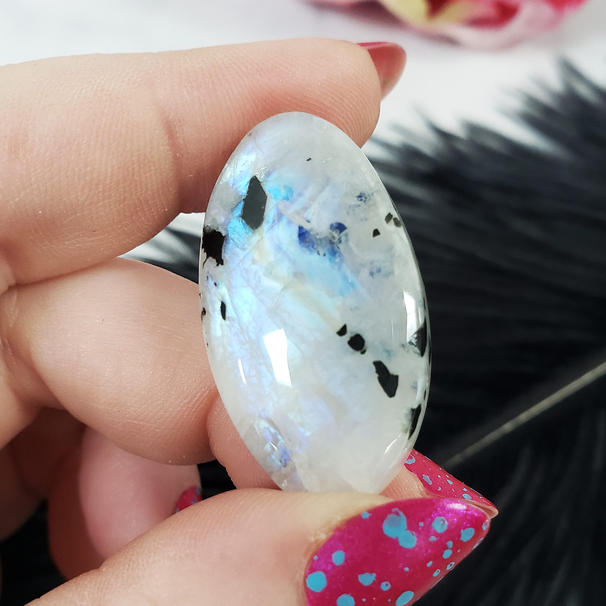 Unique 50 Carat Flashy Rainbow Moonstone Cabochon Natural High Quality Crystal | Sonnet