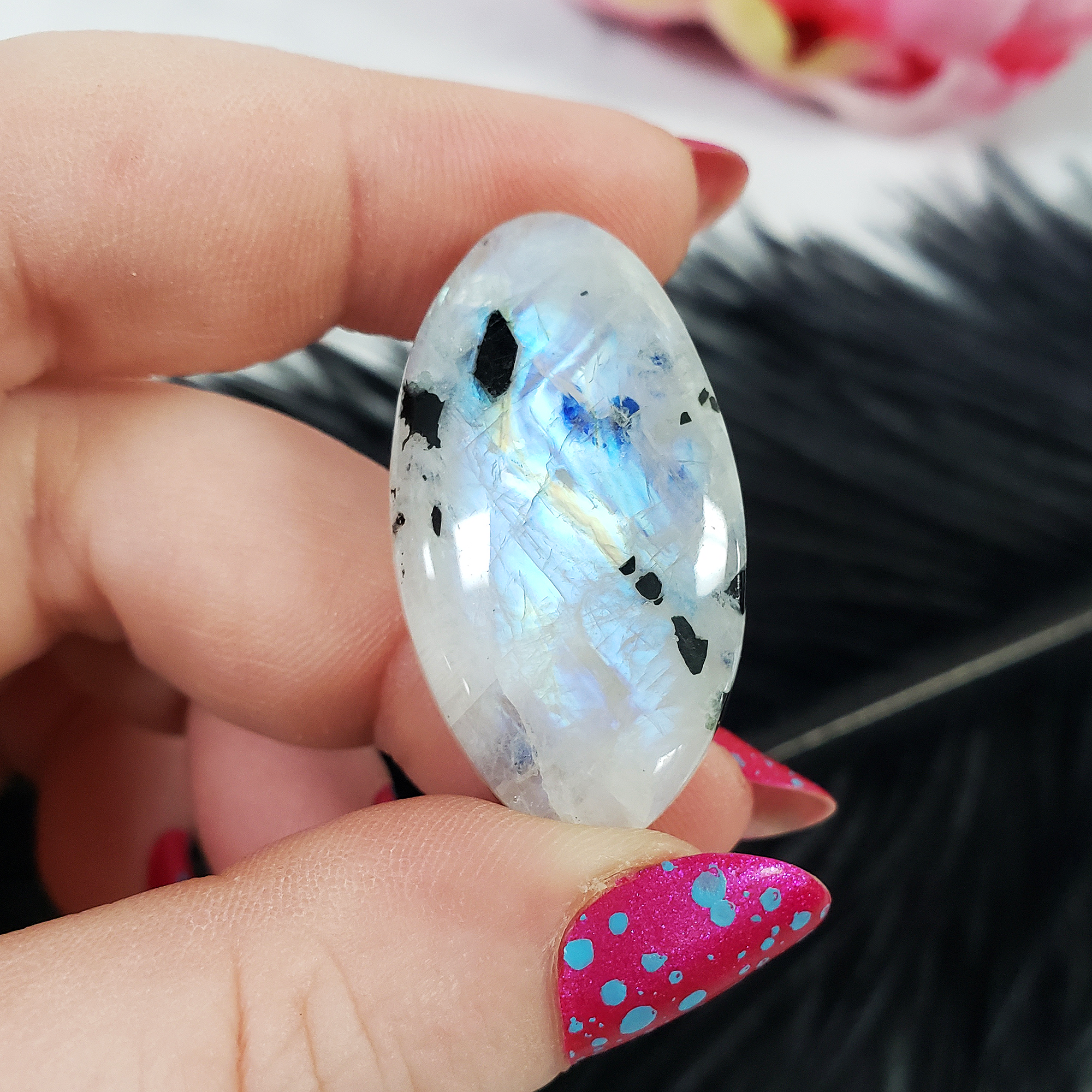 Unique 50 Carat Flashy Rainbow Moonstone Cabochon Natural High Quality Crystal | Sonnet - 4