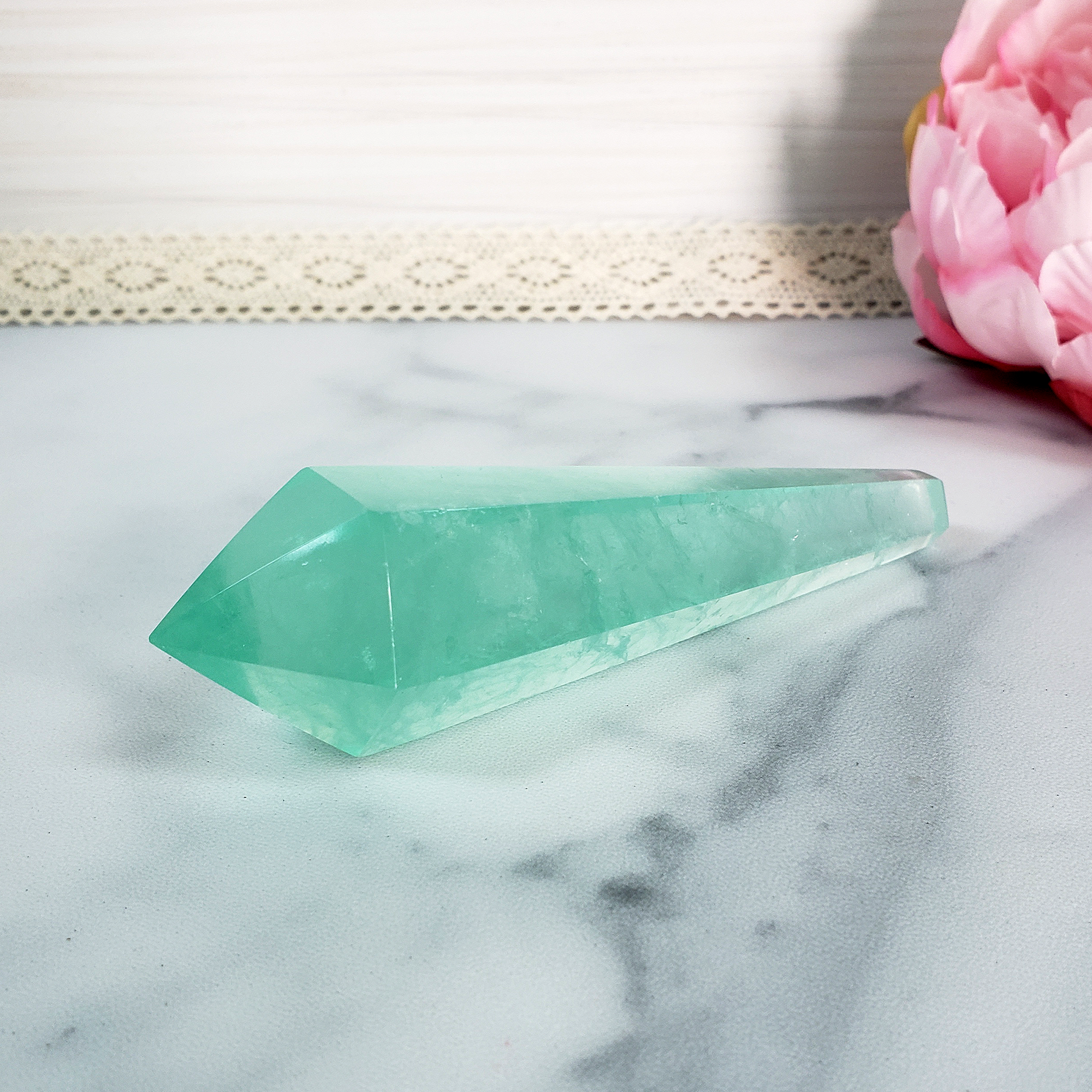 Unique Aqua Green Fluorite Crystal Wand Natural Gemstone Scepter | Sora - 2