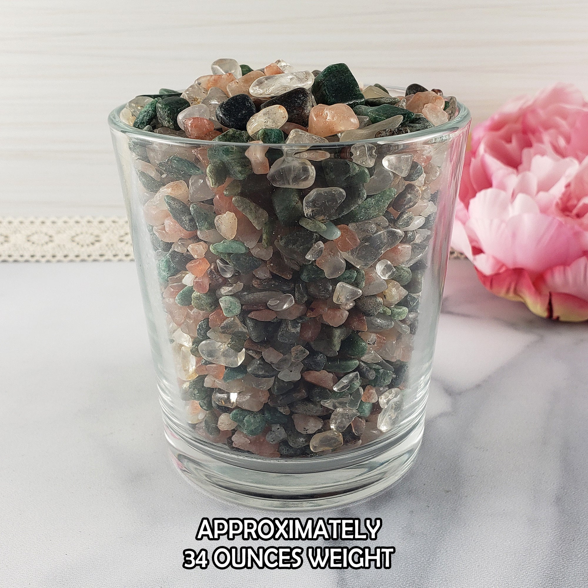 Sparkling Success Natural Crystal Confetti Chips Mix By the Ounce | Quartz Crystal, Garnet, Sunstone, &amp; Green Aventurine - 4