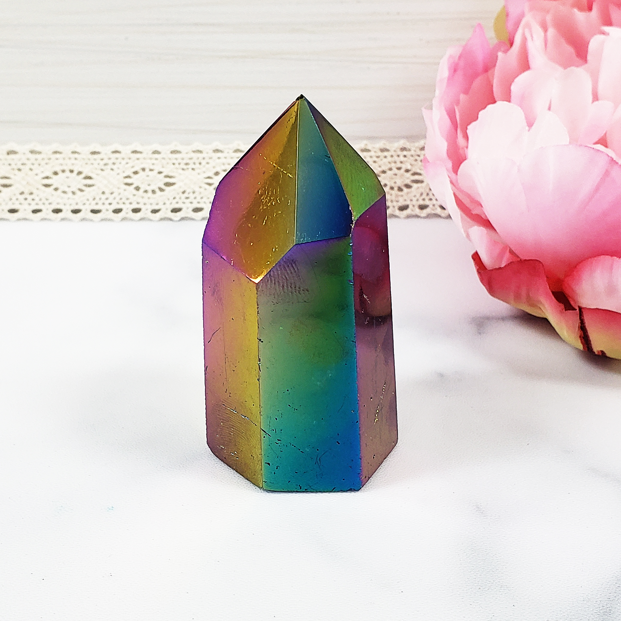 Unique Titanium Aura Rainbow Quartz Crystal Tower Rainbow Crystal Point - Spectrum