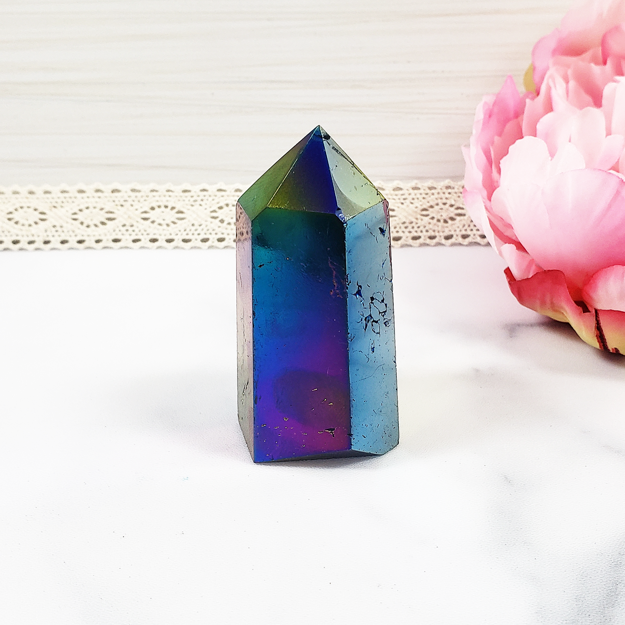 Unique Titanium Aura Rainbow Quartz Crystal Tower Rainbow Crystal Point - Spectrum - 3