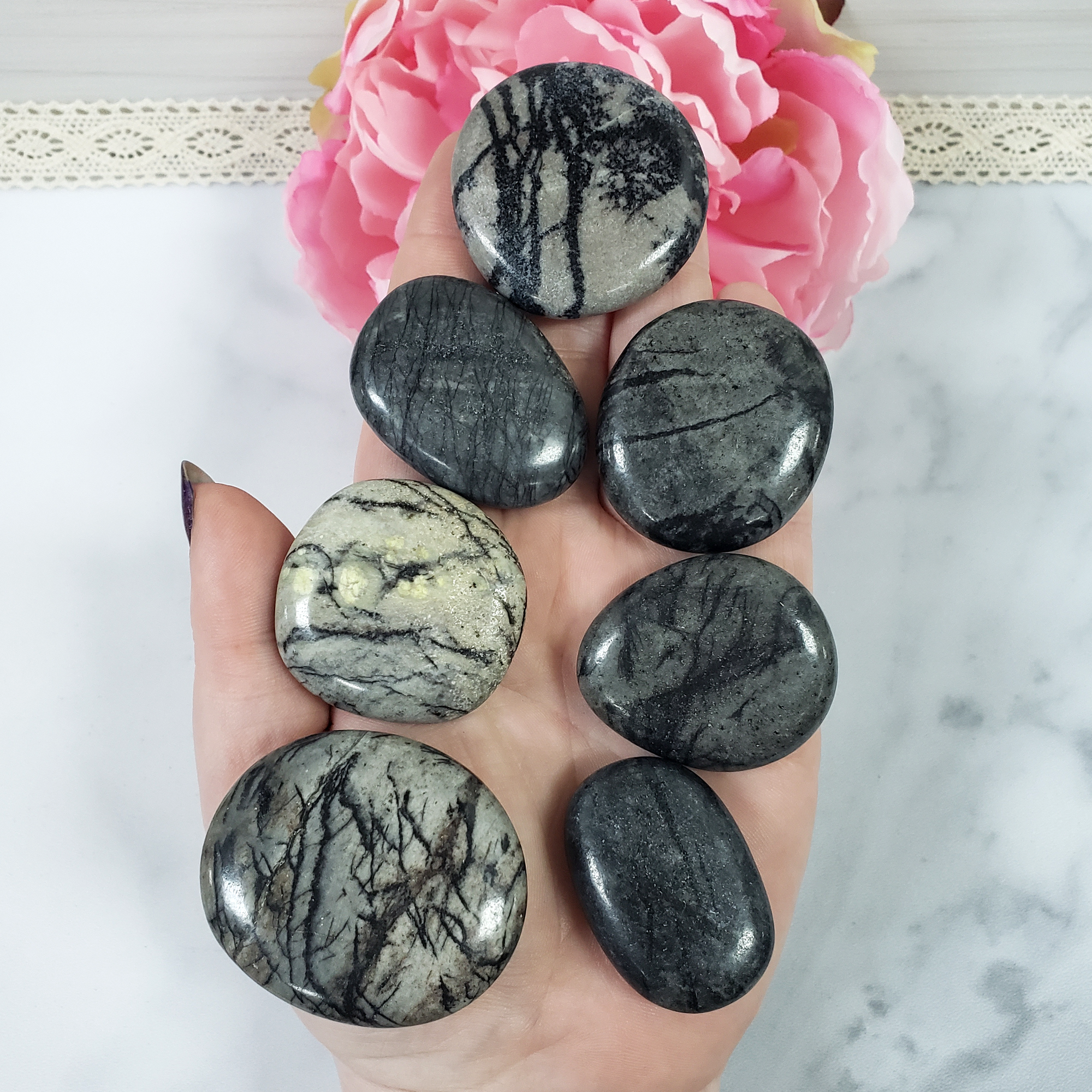 Spiderweb Jasper Stone Crystal Palm Stone Worry Stone Meditation Tool - 1