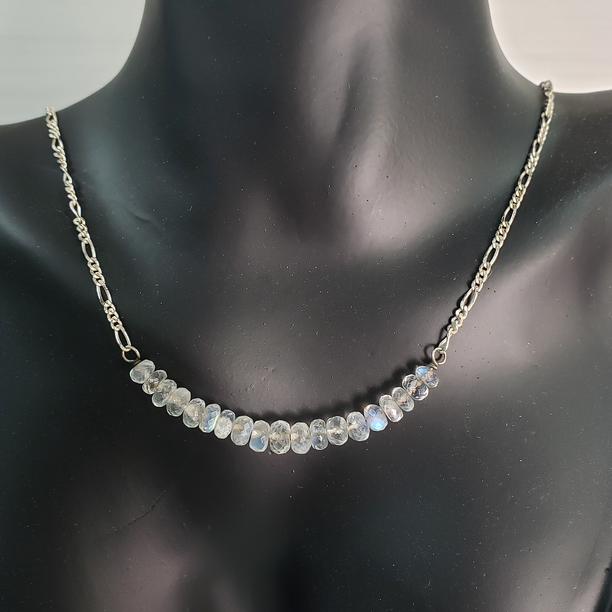 Unique Rainbow Moonstone Crystal Natural Gemstone Sterling Silver Necklace