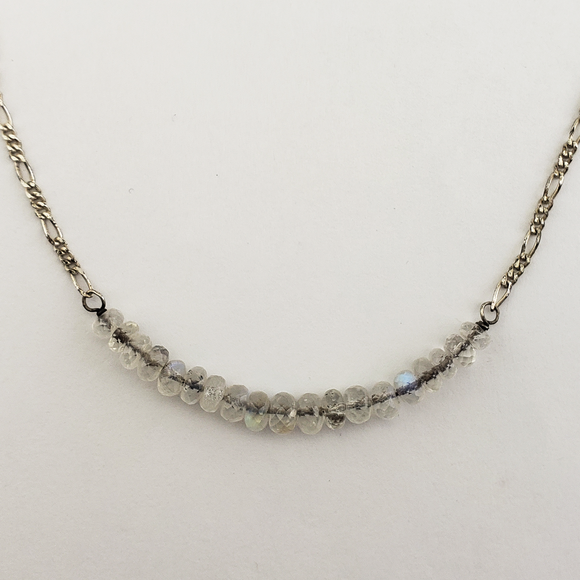 Unique Rainbow Moonstone Crystal Natural Gemstone Sterling Silver Necklace - 1