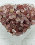 Strawberry Quartz Crystal Natural Gemstone Chips By the Ounce - in Selenite Bowl