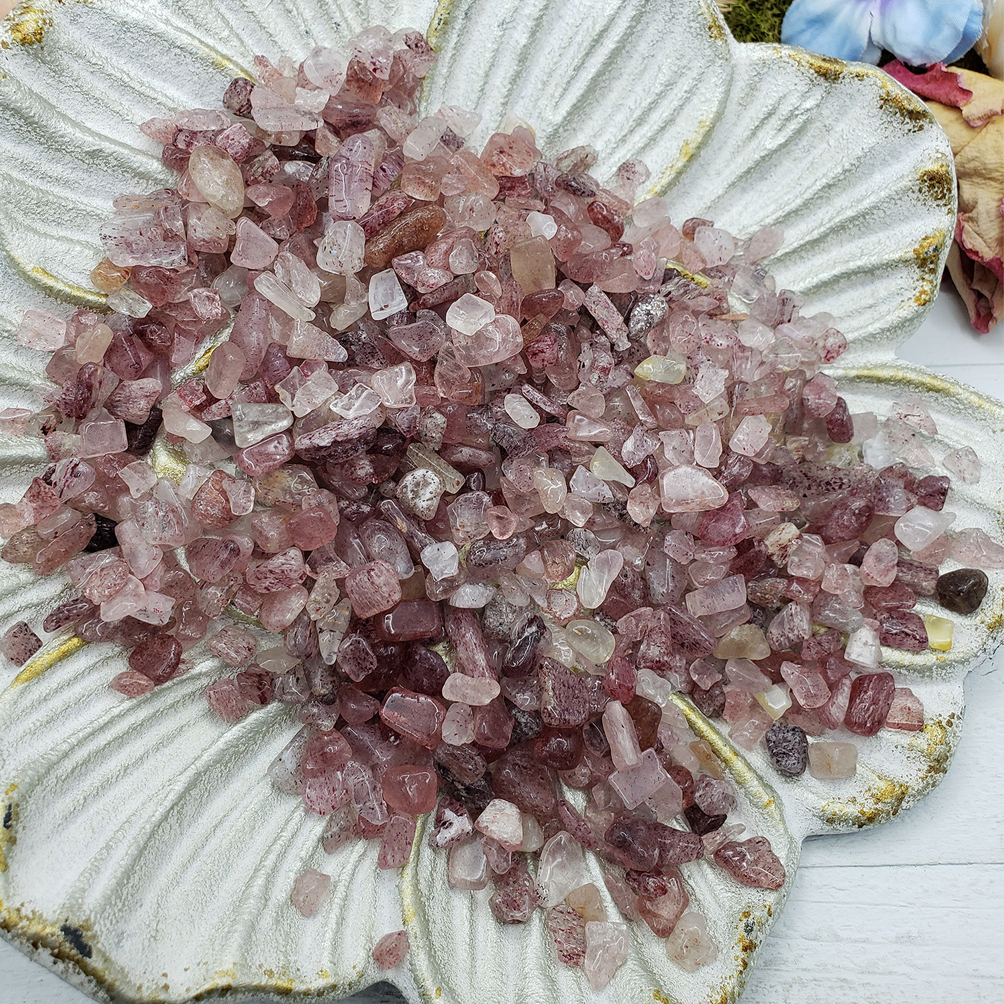 Strawberry Quartz Crystal Natural Gemstone Chips By the Ounce - Avalanche