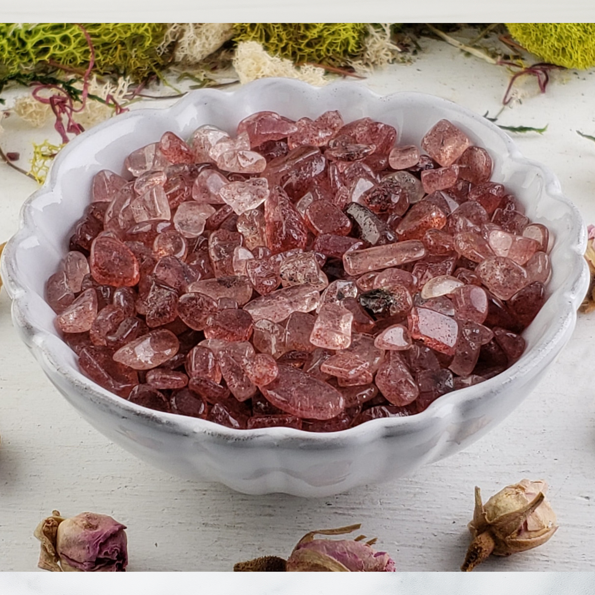 Strawberry Quartz Crystal Natural Gemstone Chips By the Ounce - Glamour Shot