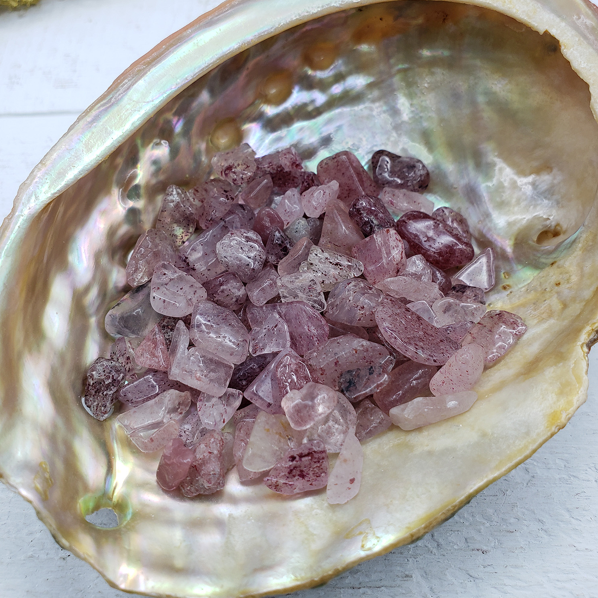 Strawberry Quartz Crystal Natural Gemstone Chips By the Ounce - Close Up