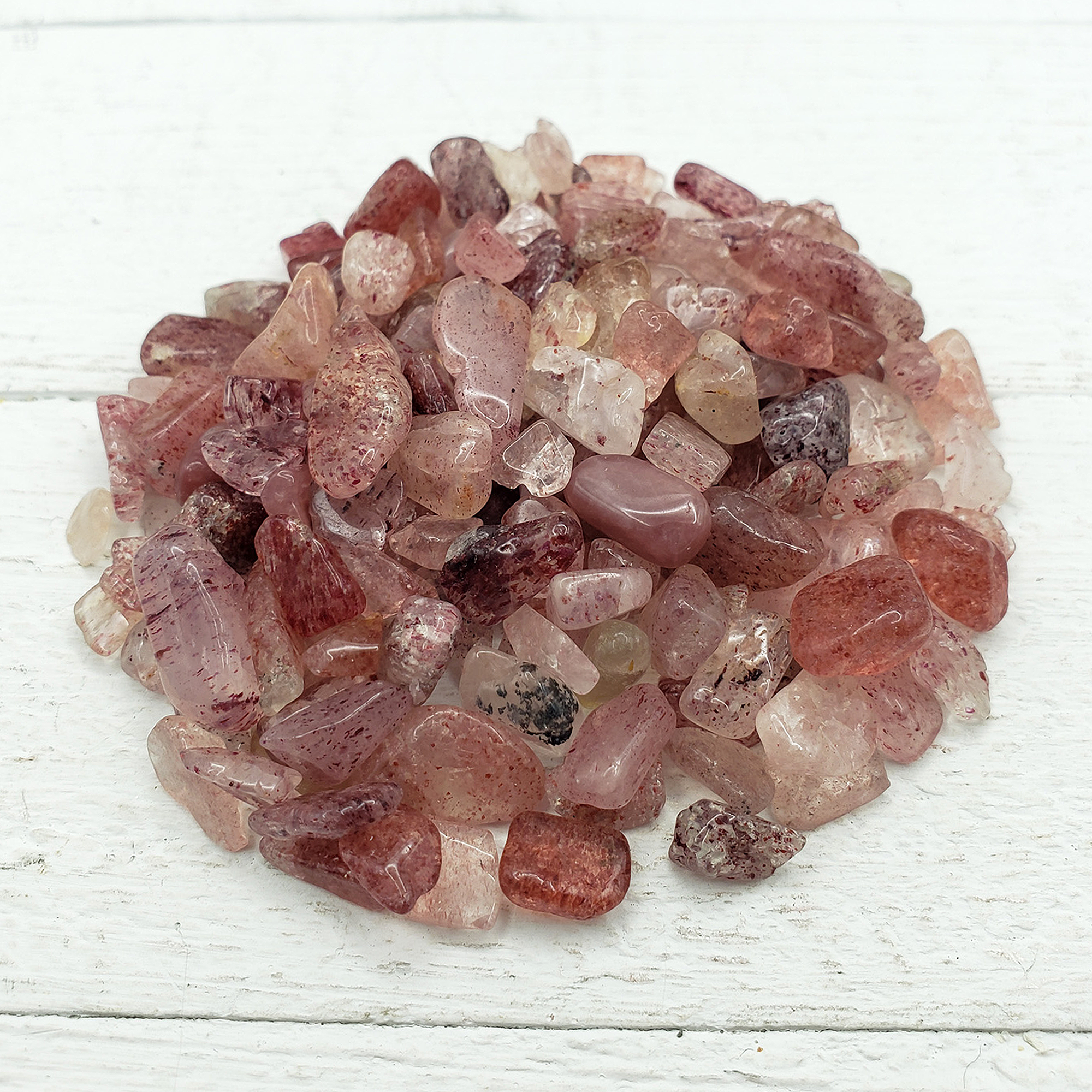 Strawberry Quartz Crystal Natural Gemstone Chips By the Ounce - Close Up 2