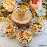 Coconut Soy Wax Handmade Scented Jar Candle & Crystal Chips - Strength - Scented with Essential Oils - Decorated with Dried Herbs  and Crystal Chips - Bronzite and Agate