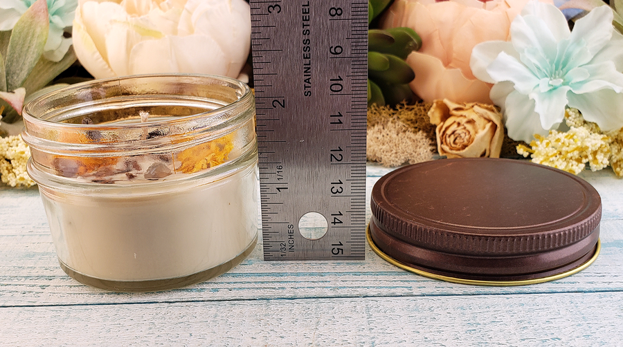 Coconut Soy Wax Handmade Scented Jar Candle & Crystal Chips - Strength - Scented with Essential Oils - Decorated with Dried Herbs - Measurements