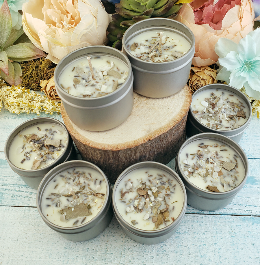 Stress Relief - 2oz Natural Coconut Soy Wax Handmade Scented Candle - Scented with Essential Oils - White Sage Lavender Dried Herbs