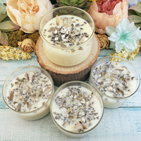 Stress Relief - Coconut Soy Wax Handmade Scented Tumbler Candle - Scented with Essential Oils - Dried Herbs White Sage Lavender - Crystal Chips Howlite Mica - Lavender Bergamot Chamomile Peppermint Scented - Aromatherapy Meditation Self Love