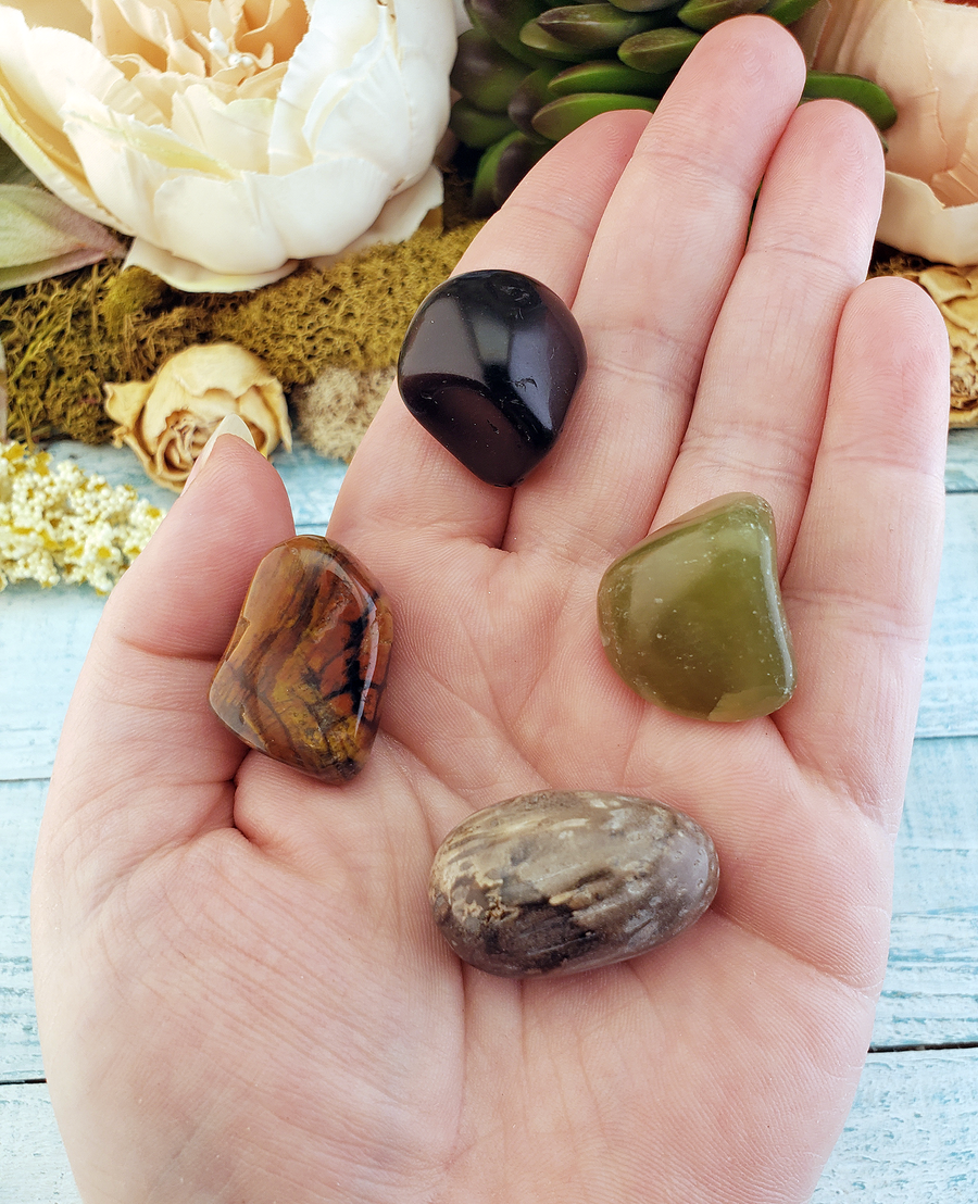 Stress Relief & Peace - Set of Four Tumbled Stones with Pouch - Natural Crystals for Your Collection