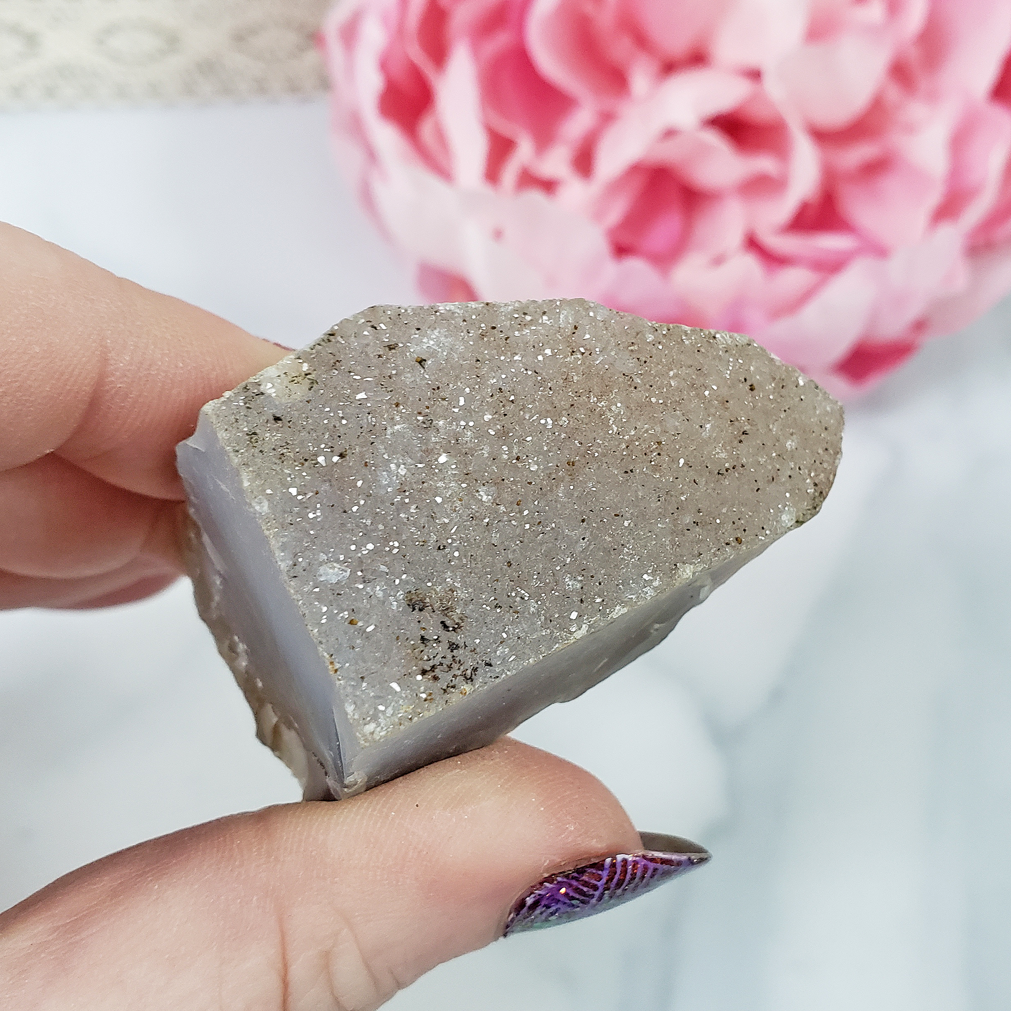 Unique Druzy Agate Crystal Cluster Natural Gemstone | Sugar - 4