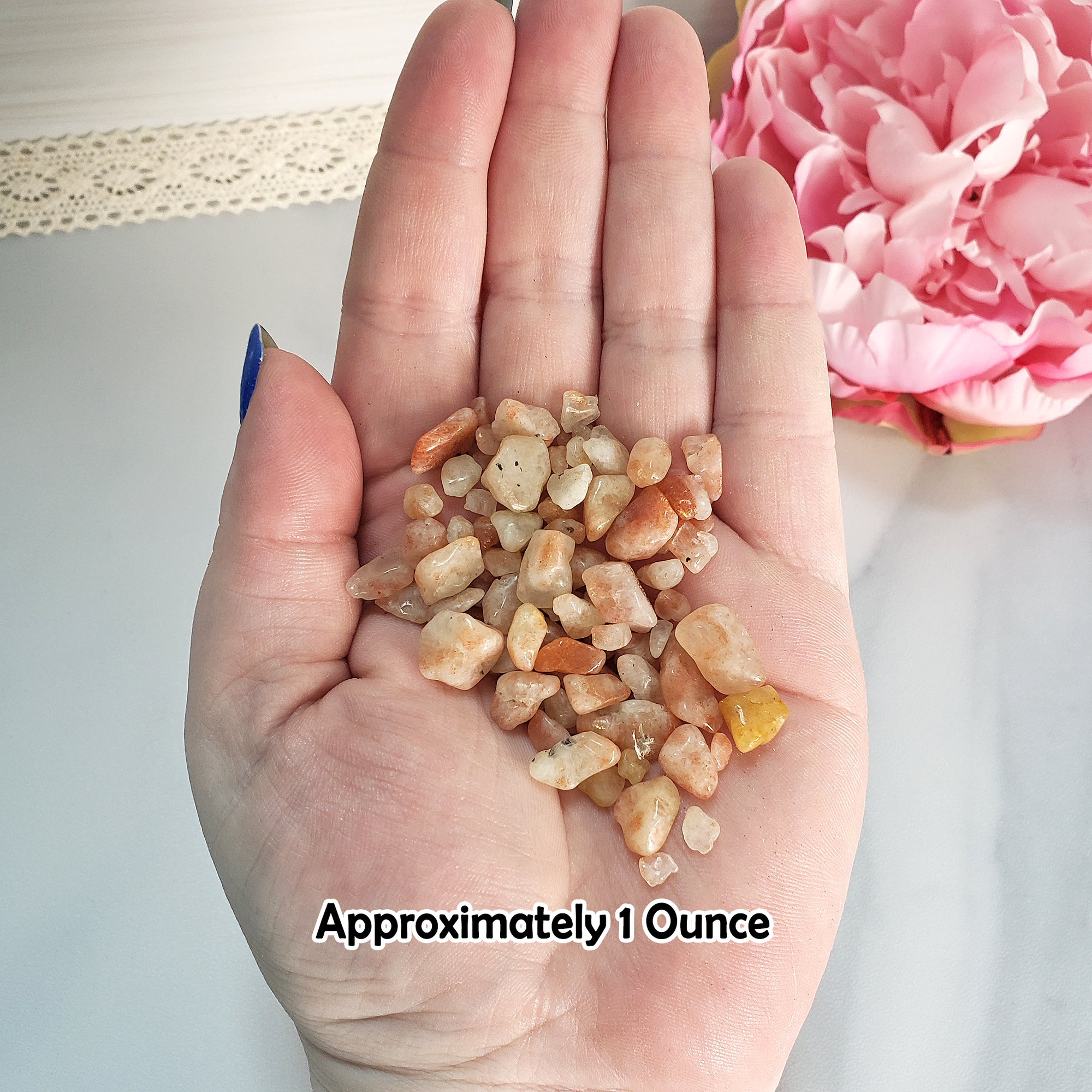 Sunstone Crystal Natural Gemstone Chips By the Ounce - One Ounce Crystal Chips in Hand