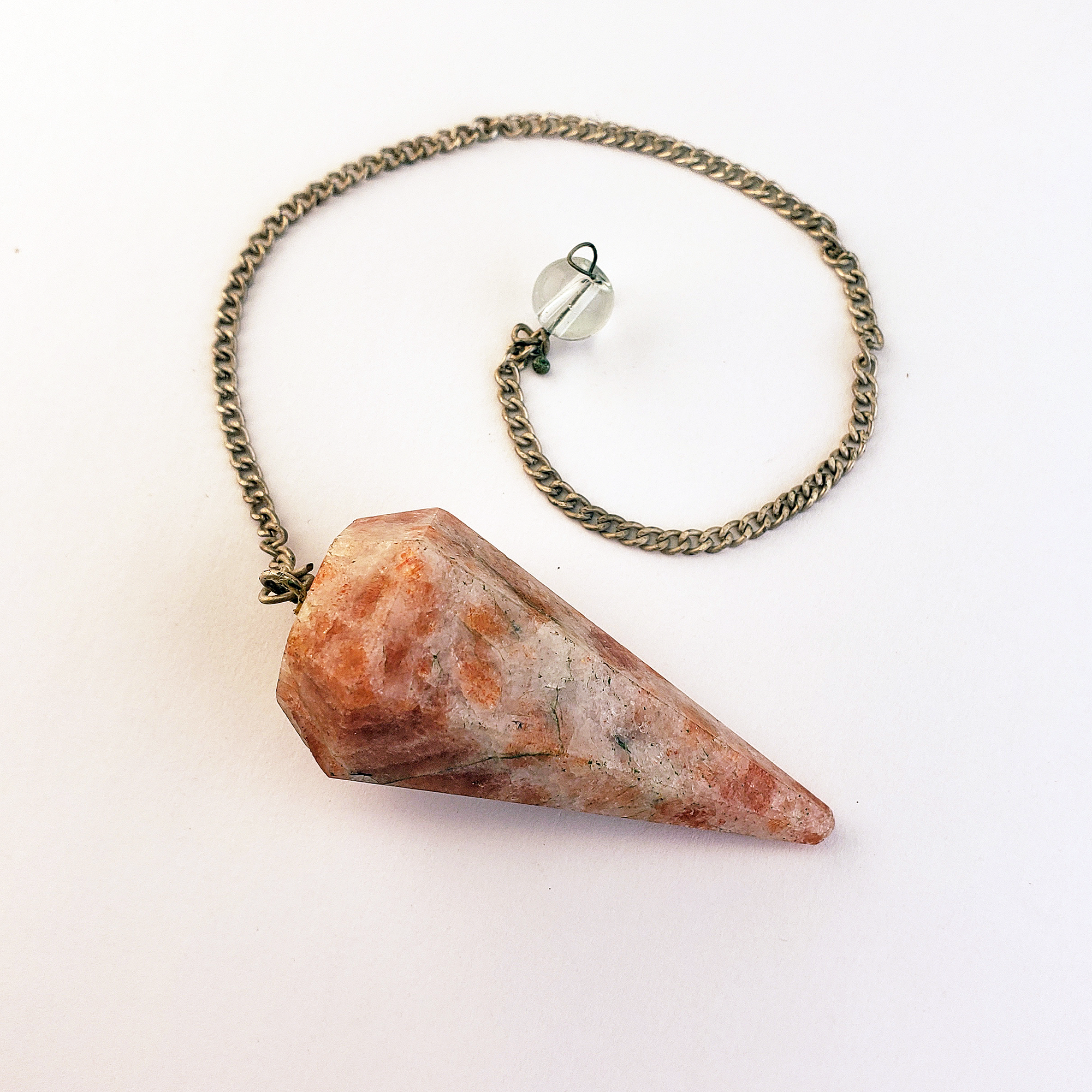 Sunstone Crystal Natural Gemstone Pendulum | Spiritual Tool - White Background