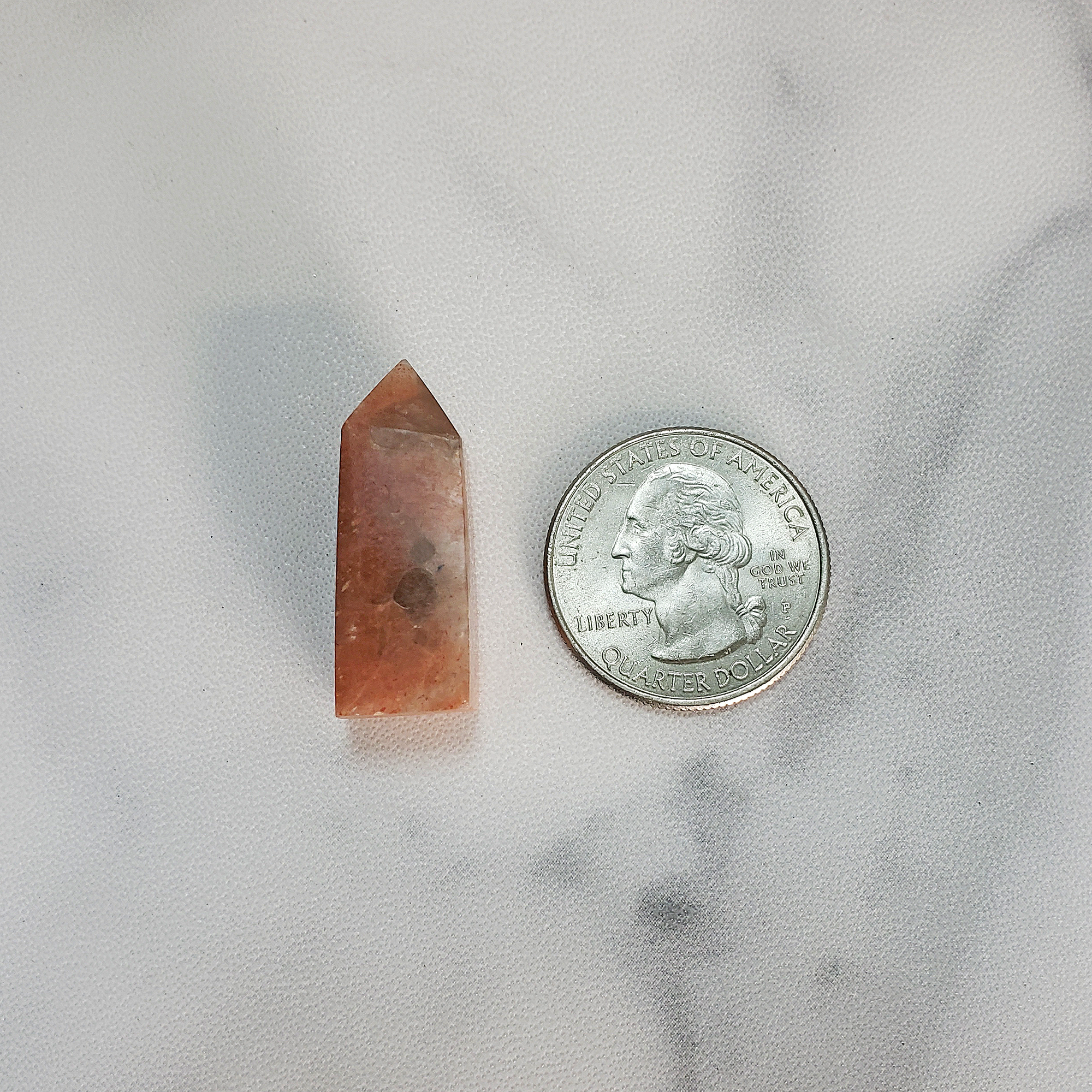 Unique MINI Confetti Sunstone Natural Crystal Tower Point - Surya - Size Comparison