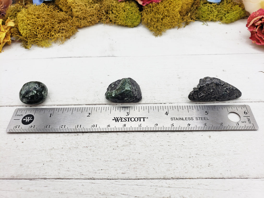 tumbled seraphinite stones by ruler