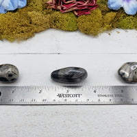 ruler comparing size of silver leaf jasper