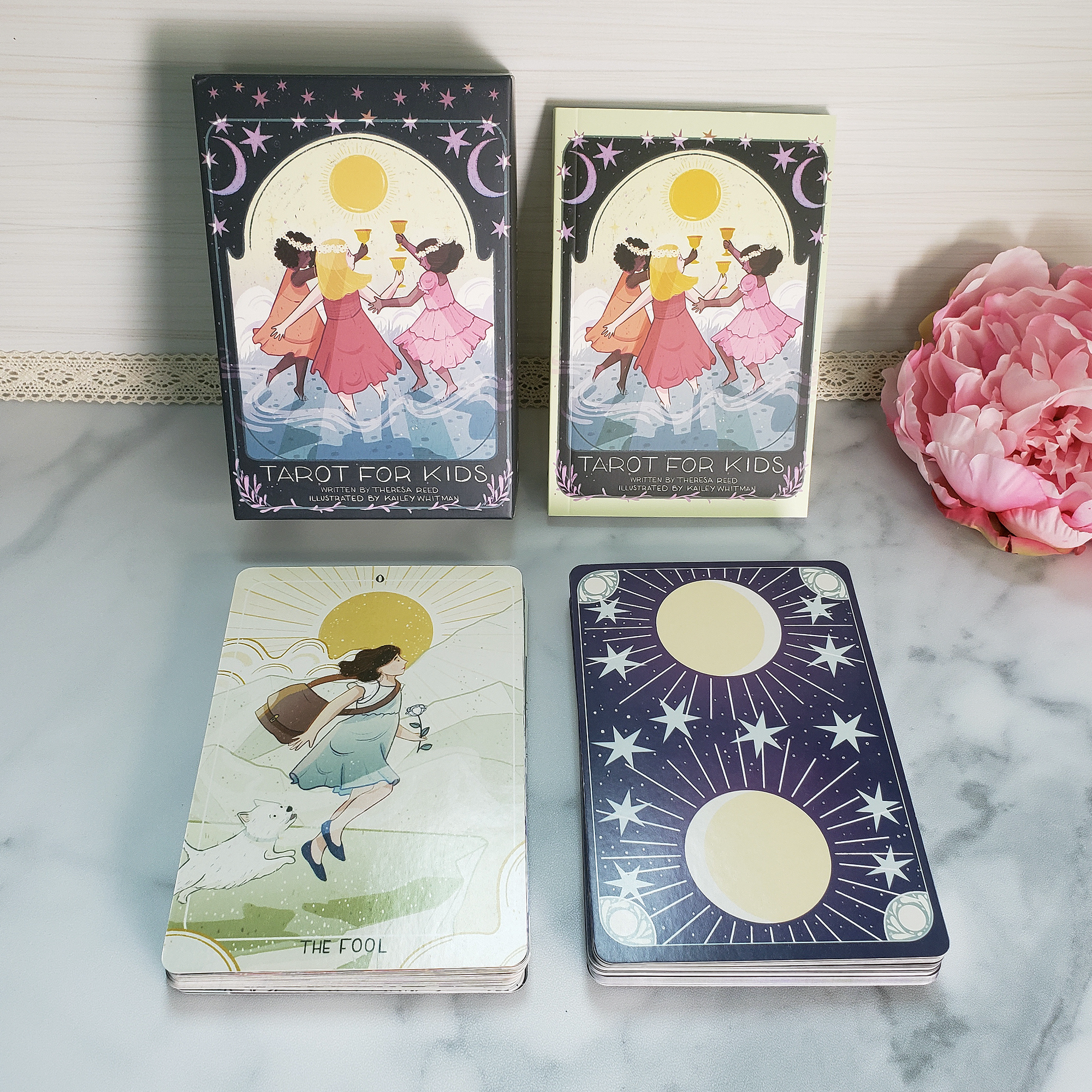 Tarot for Kids | A Tarot Deck for Little Ones, Beginners, & Gentle Souls - All Items in Set, Showing Card Back and Instruction Booklet