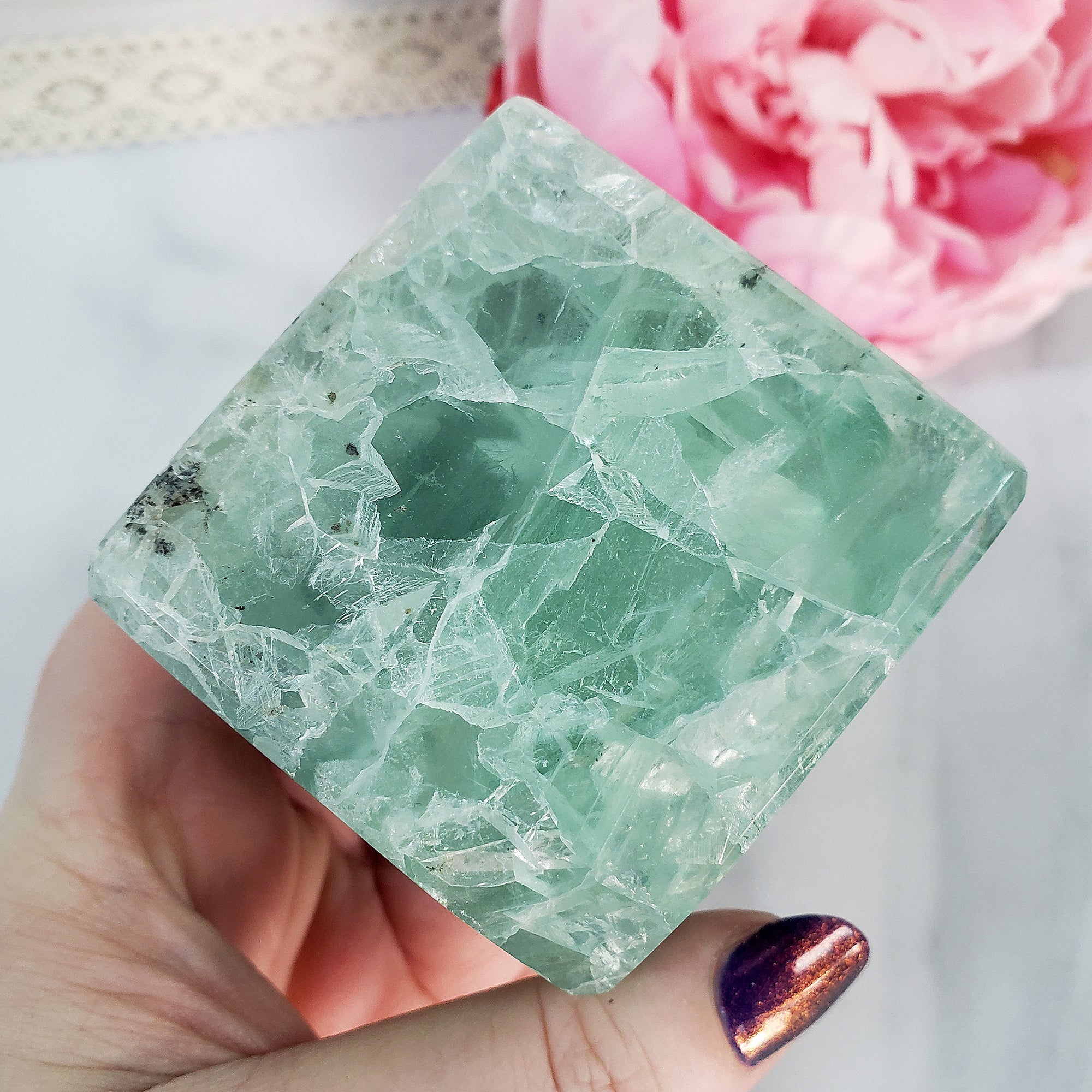Unique Dendritic Green Fluorite Crystal Cube Natural Gemstone | Terra - 3