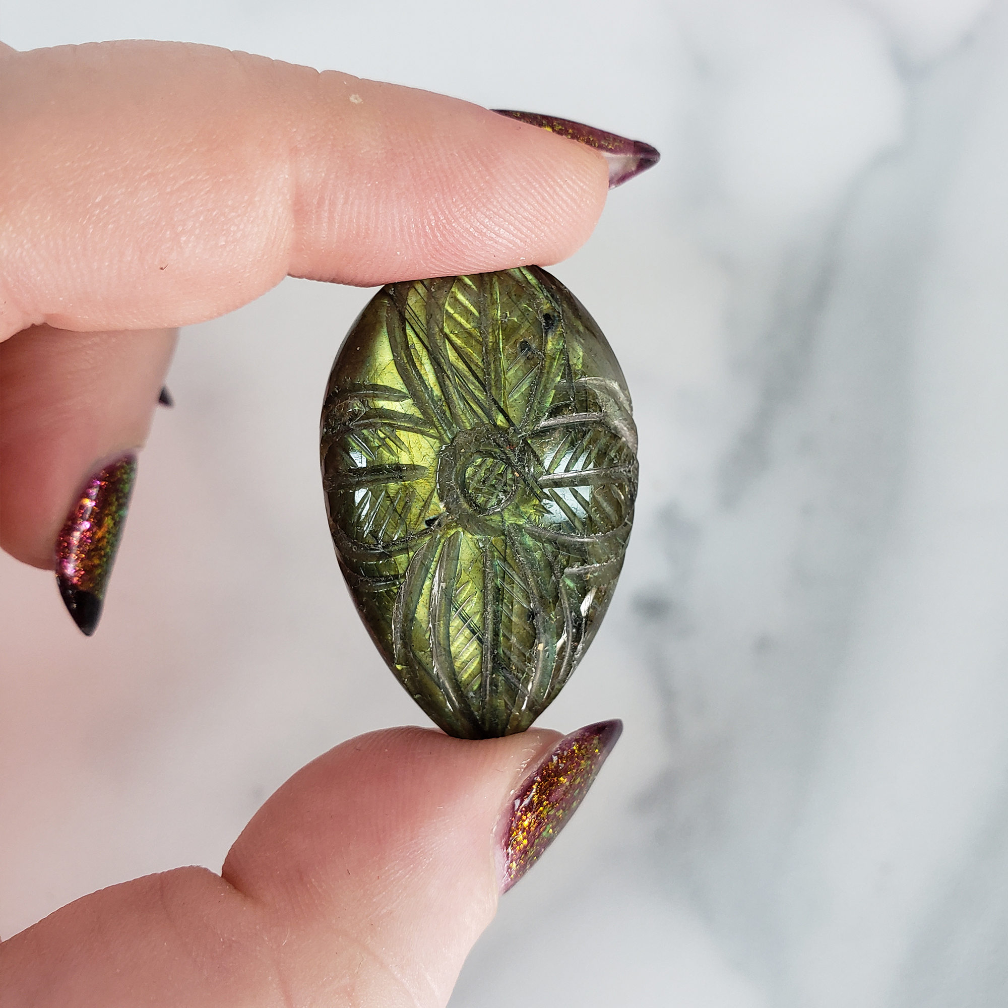 Unique 47 Carat Labradorite Cabochon Natural Gemstone Carving - Thyme