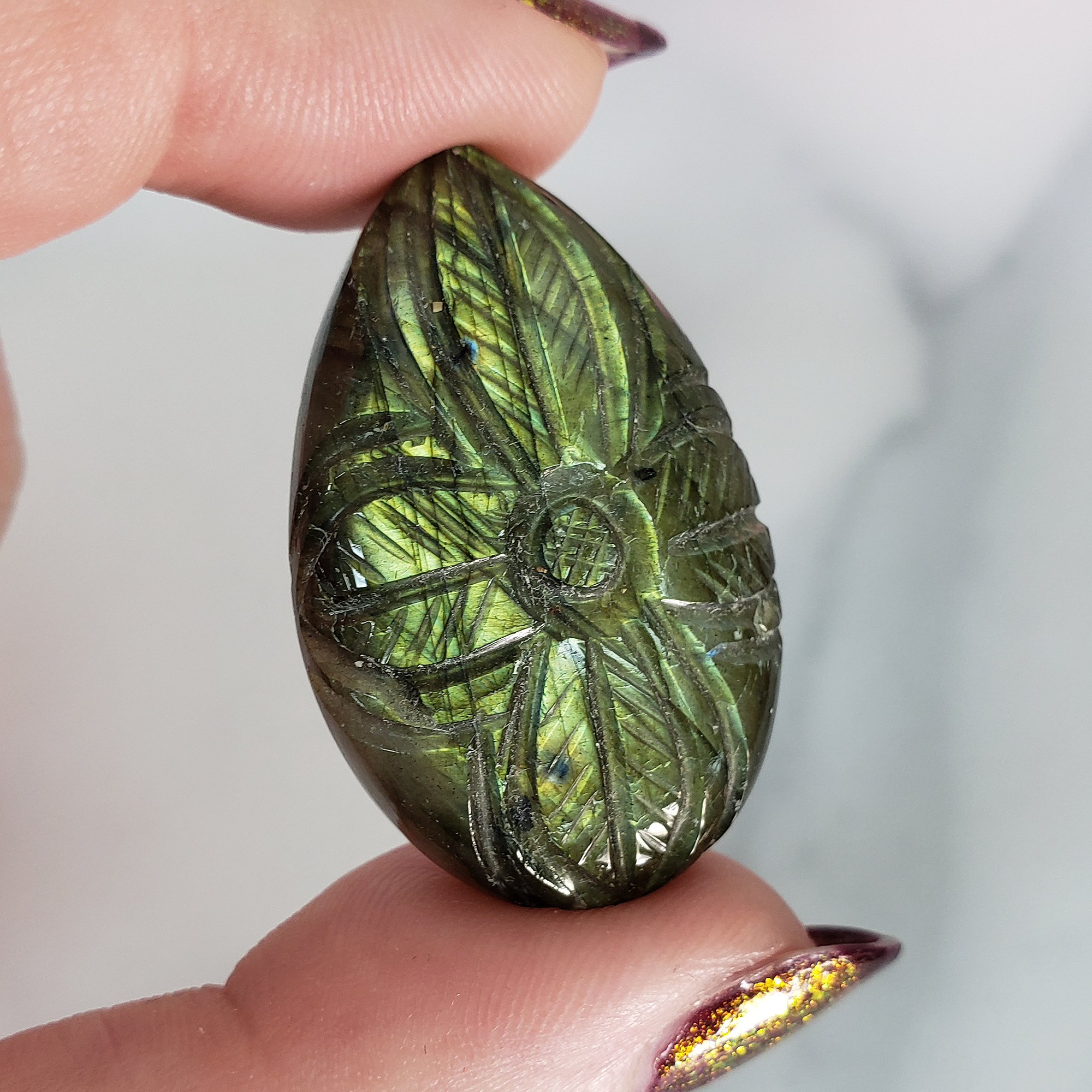 Unique 47 Carat Labradorite Cabochon Natural Gemstone Carving - Thyme - 5