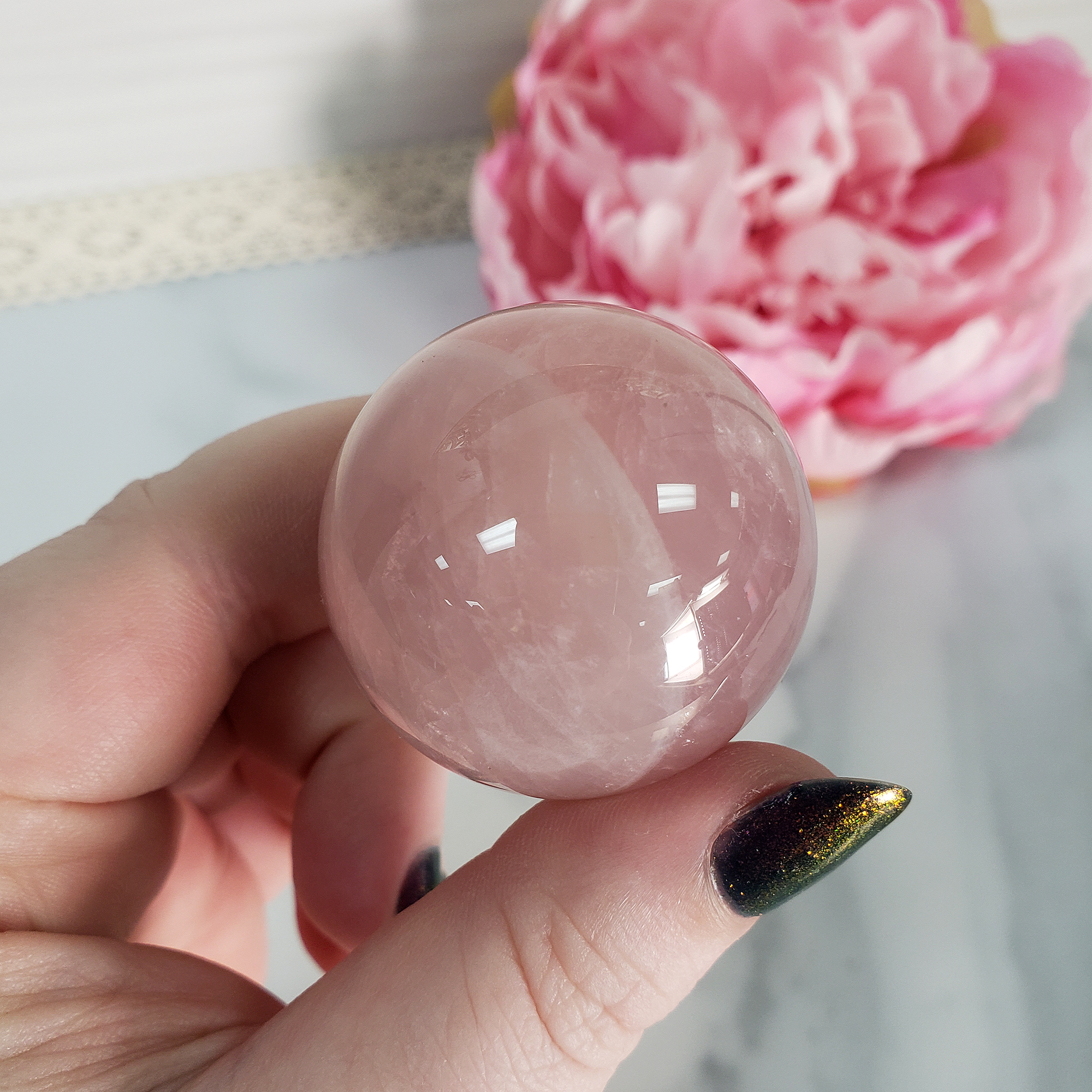 Unique Rose Quartz Crystal Sphere Natural Gemstone Orb | 37mm | Tiara - 2