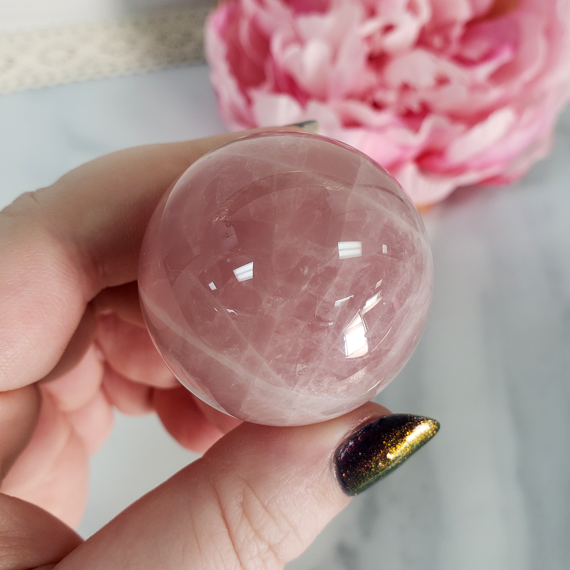 Unique Rose Quartz Crystal Sphere Natural Gemstone Orb | 37mm | Tiara