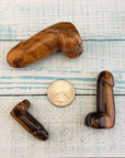 Big Dick Energy - Tigers Eye Crystal Penis Power Totem Gift Box - Size Compared to Quarter