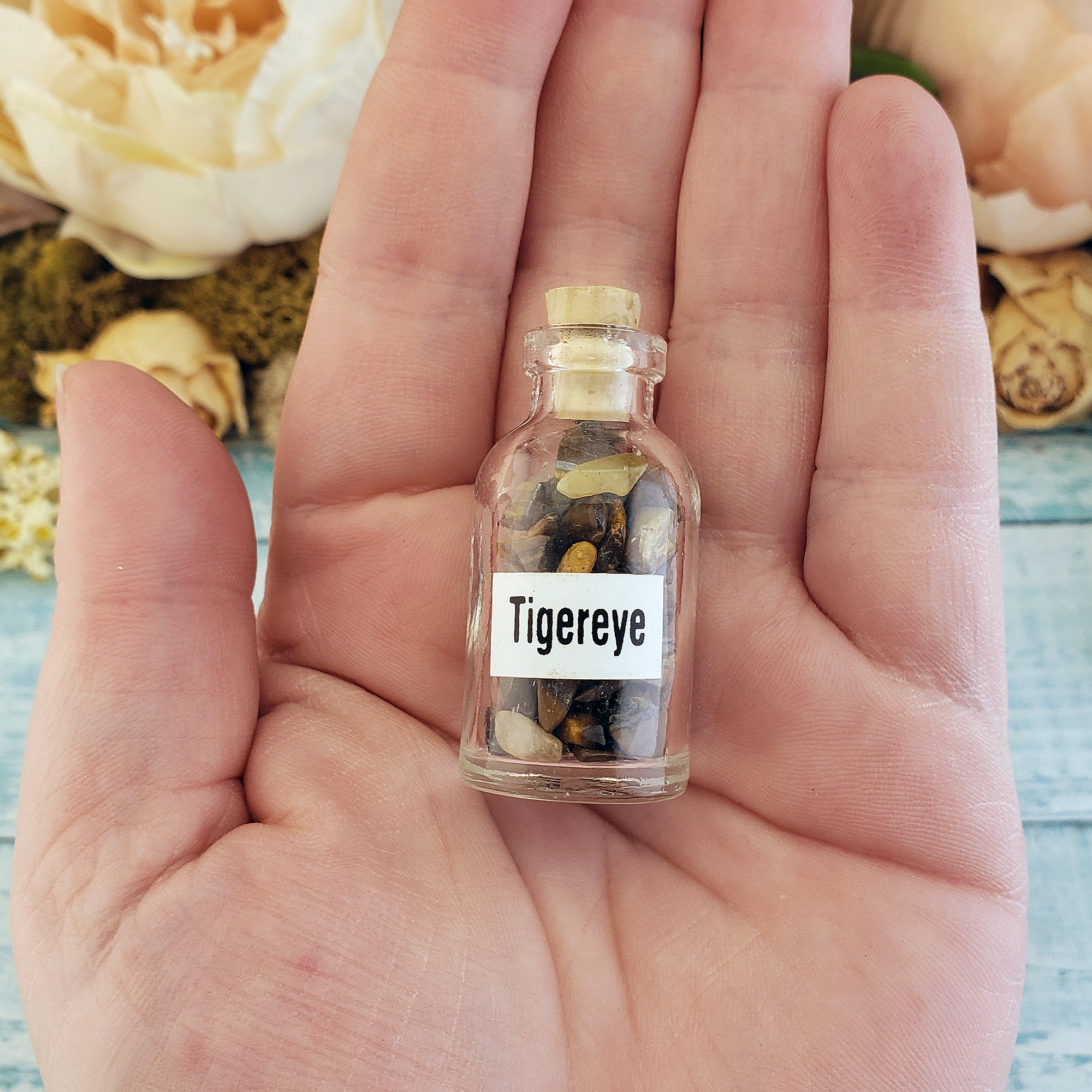 Tigers Eye Natural Crystal Chips Bottle - One Bottle