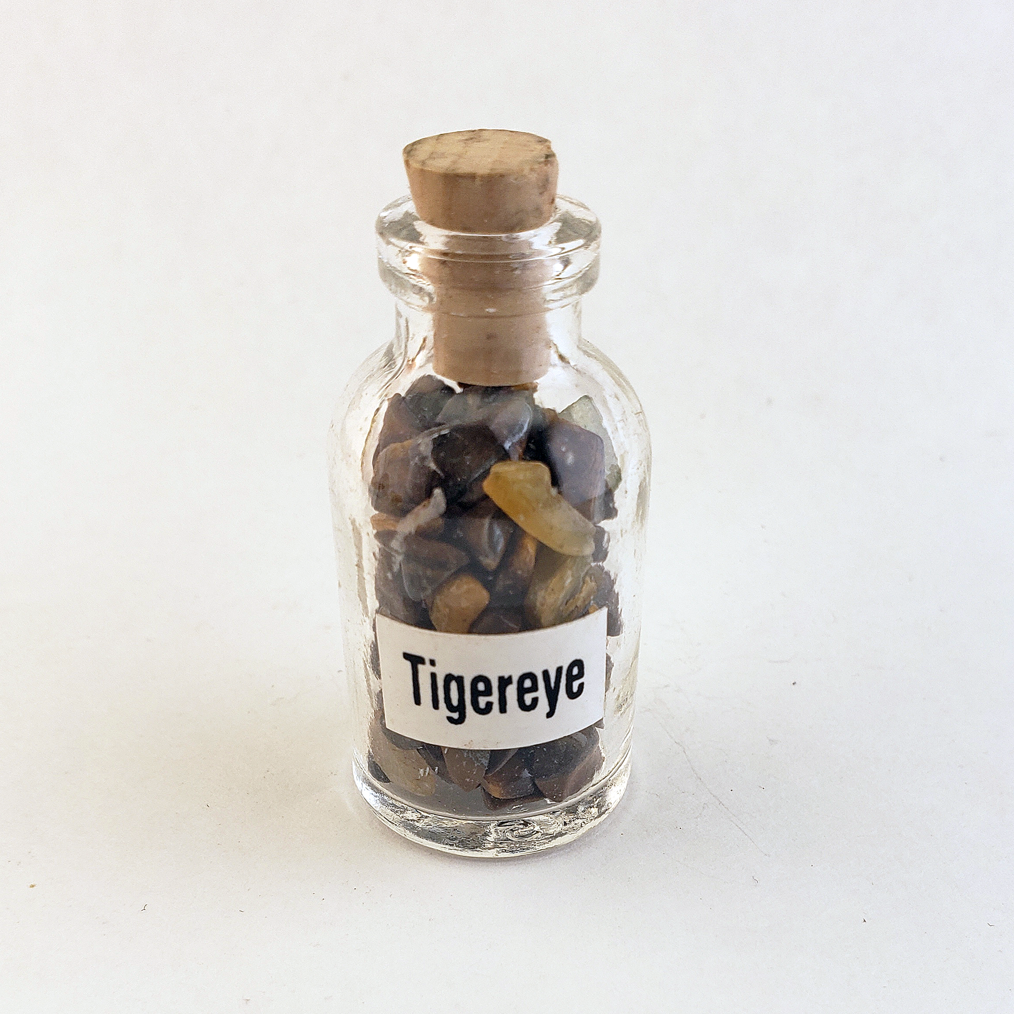 Tigers Eye Natural Crystal Chips Bottle - One Bottle on White Background