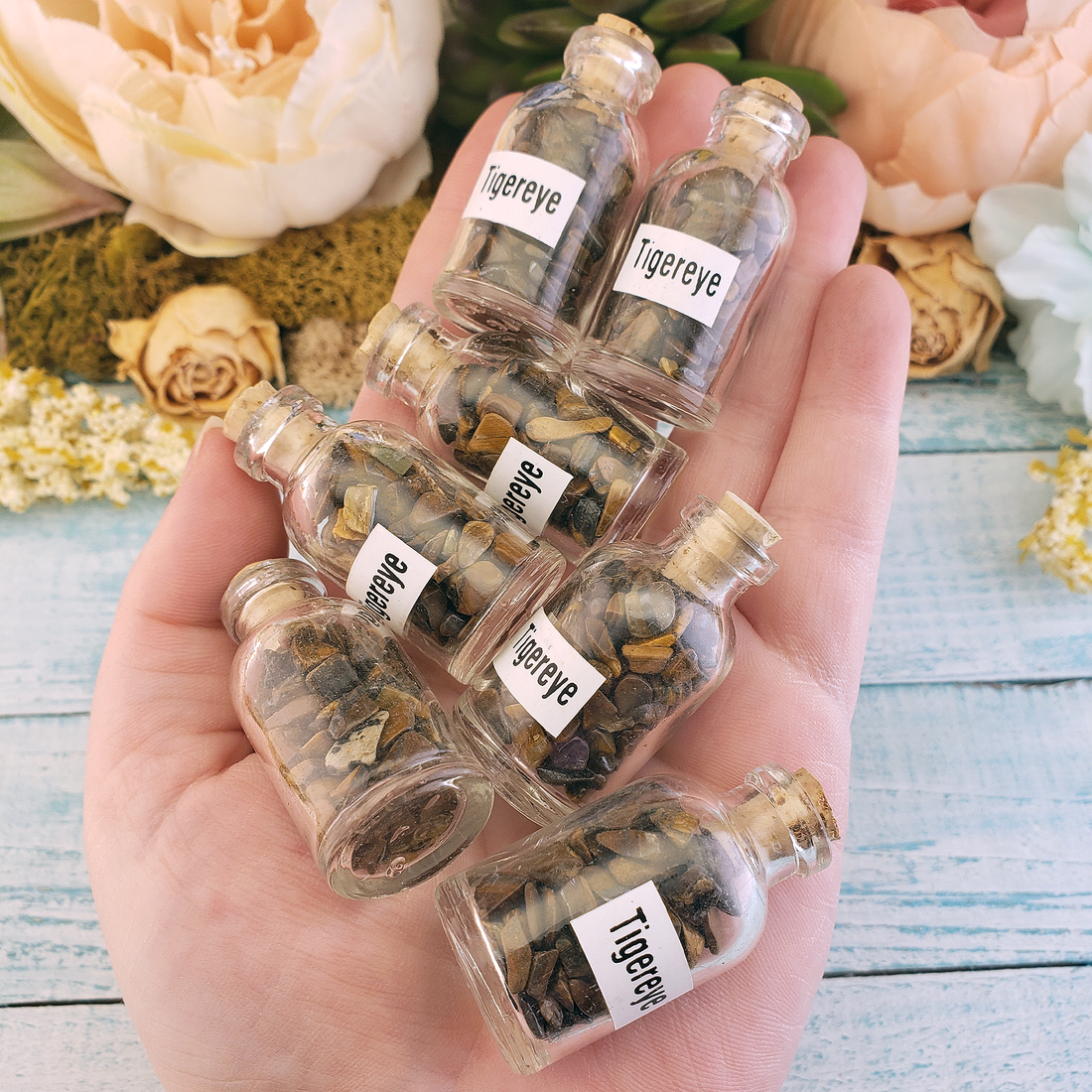 Tigers Eye Natural Crystal Chips Bottle -  Handful of Beautiful Natural Crystals