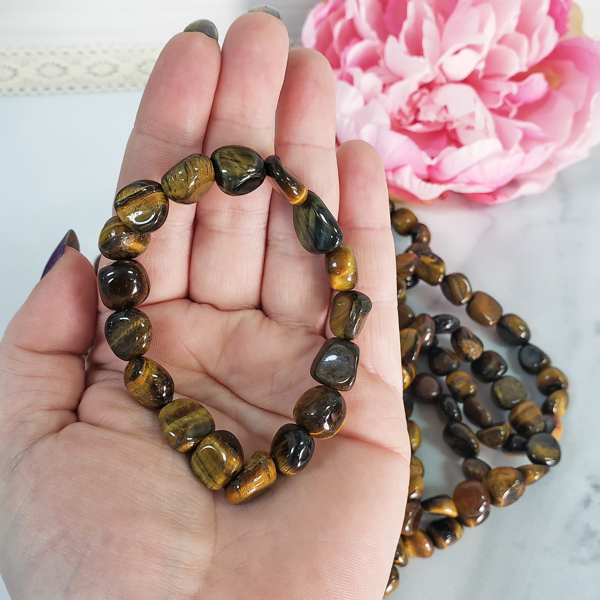 Tigers Eye Stone Natural Crystal Nugget Bead Bracelet - 3