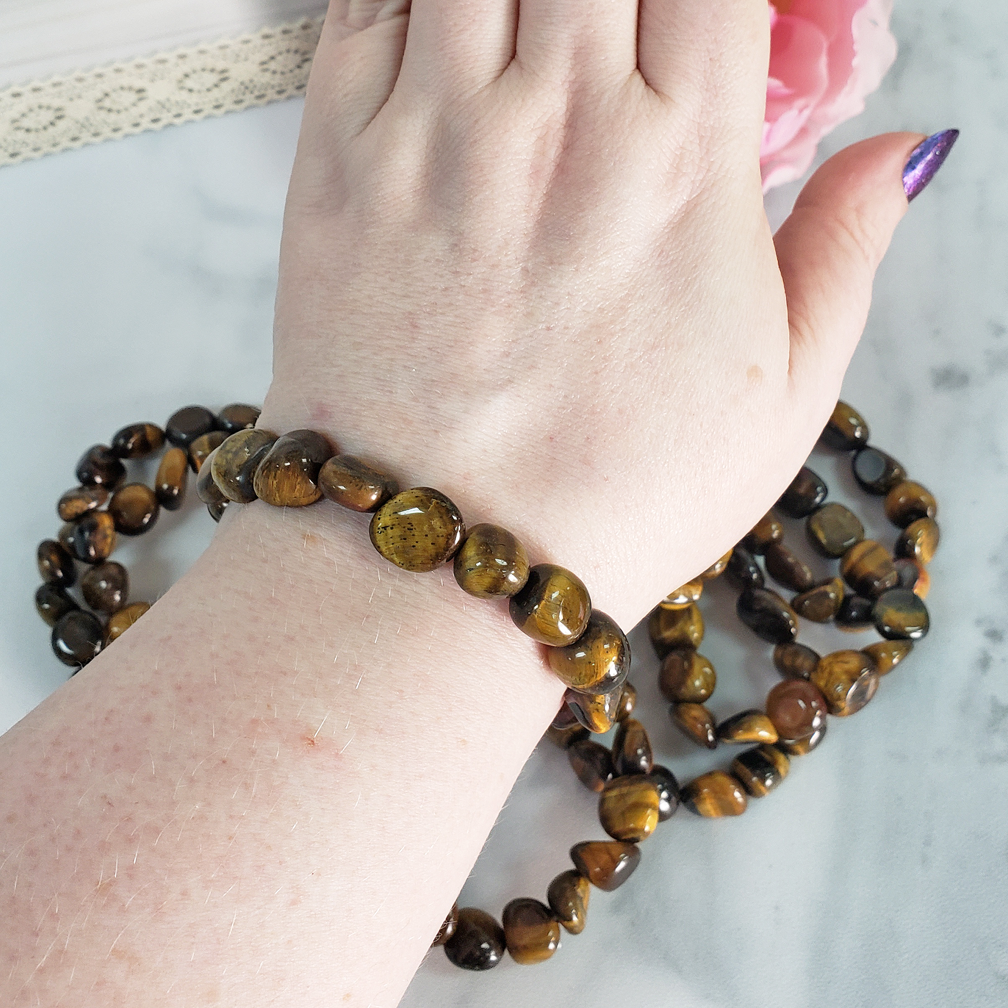 Tigers Eye Stone Natural Crystal Nugget Bead Bracelet - 6