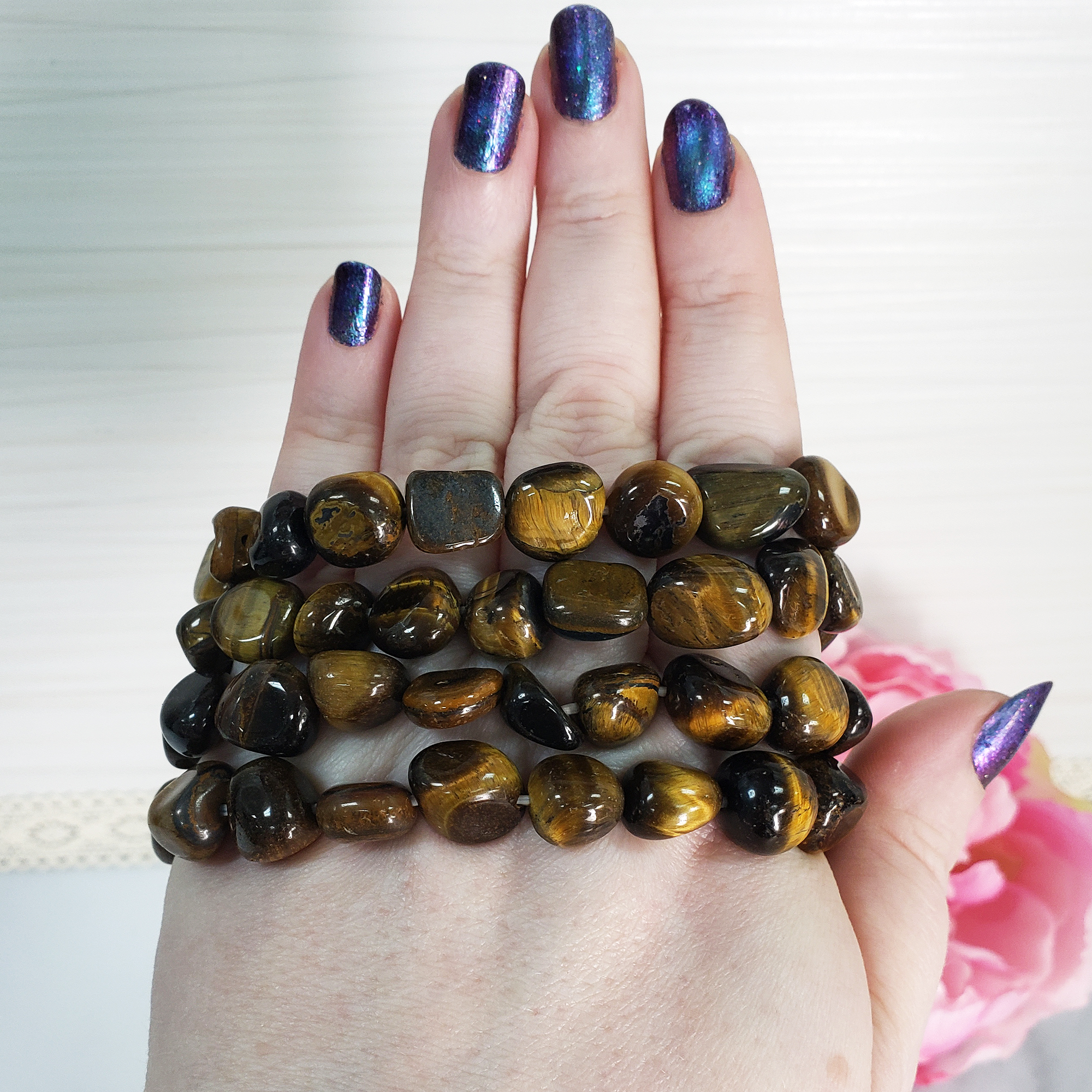 Tigers Eye Stone Natural Crystal Nugget Bead Bracelet - 4