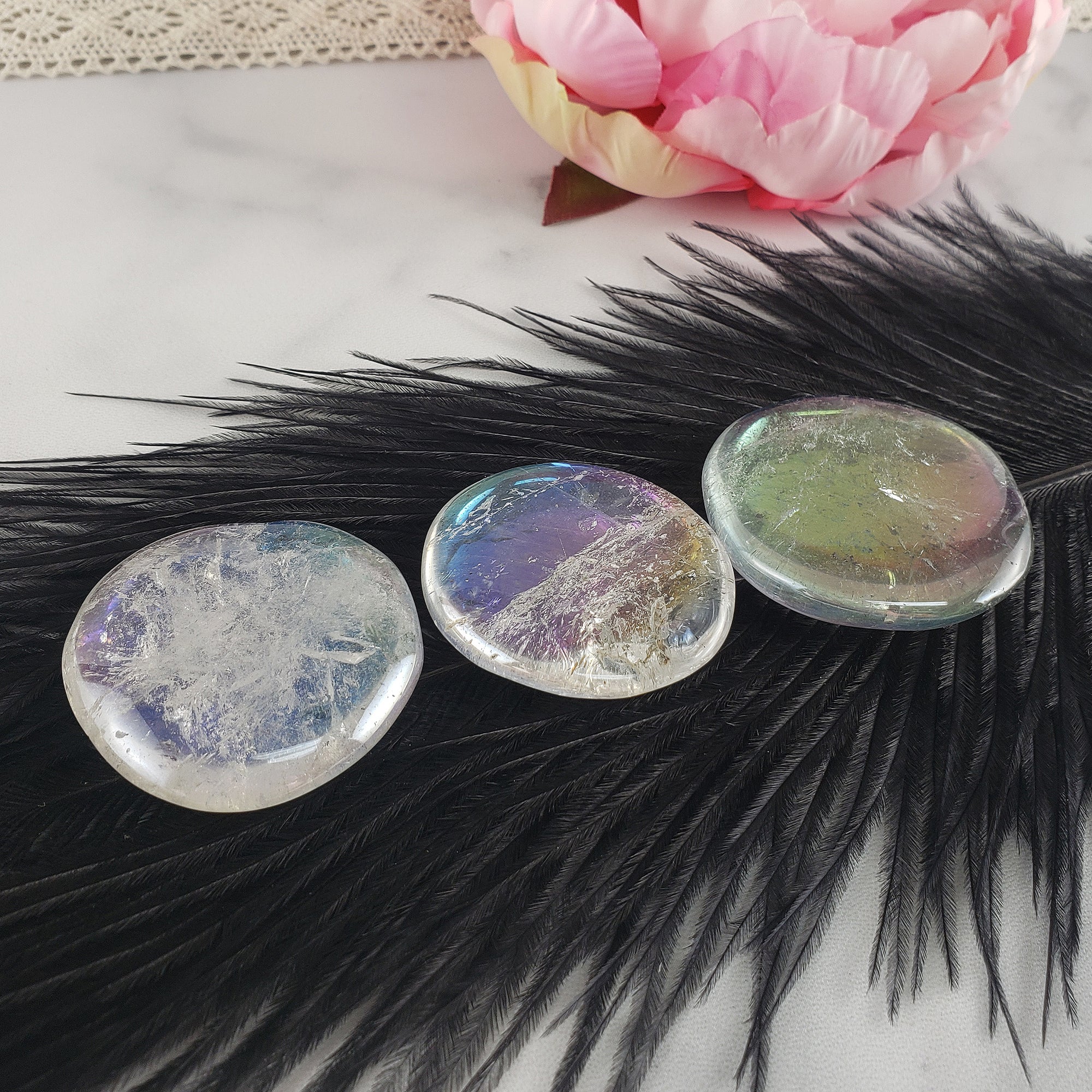 Angel Aura Quartz Crystal Titanium Aura Coated Palm Stone for Meditation