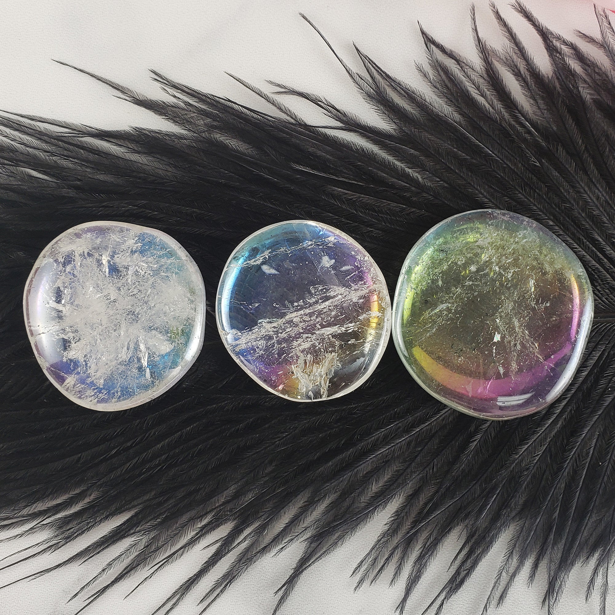 Angel Aura Quartz Crystal Titanium Aura Coated Palm Stone for Meditation - Crown Chakra - Rainbow Aura Quartz