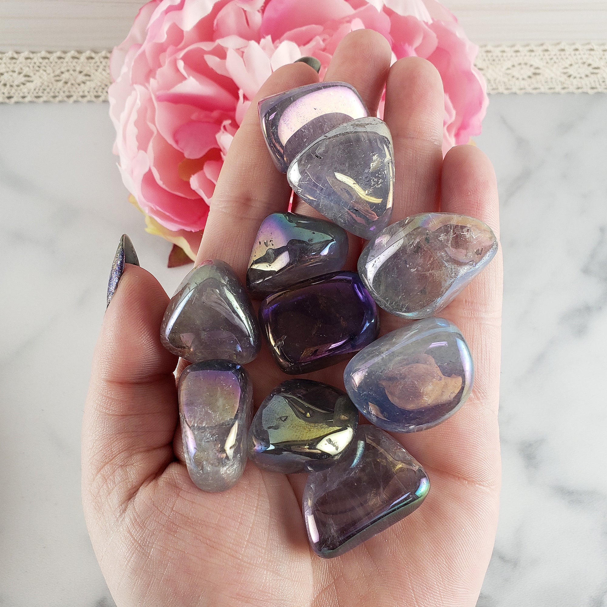 Rainbow Aura Amethyst Crystal Titanium Aura Coated Tumbled Stone | One Stone - Ethereal Aura Amethyst - 1