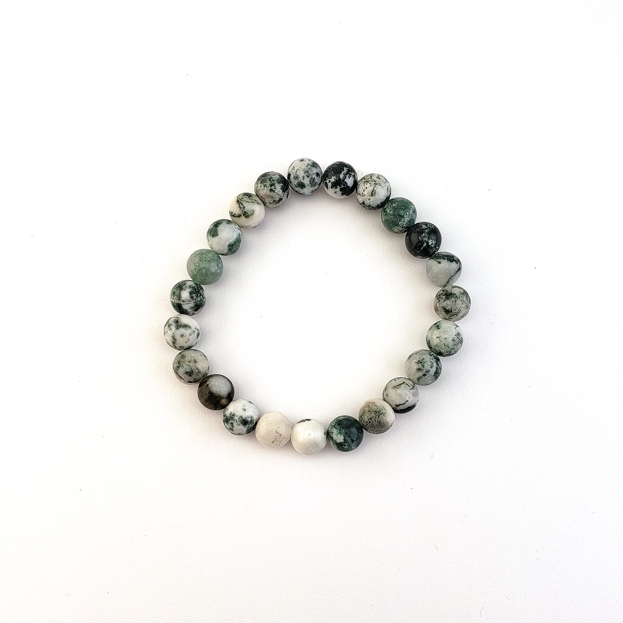 Tree Agate Natural Crystal 7-8mm Bead Bracelet - On White Background