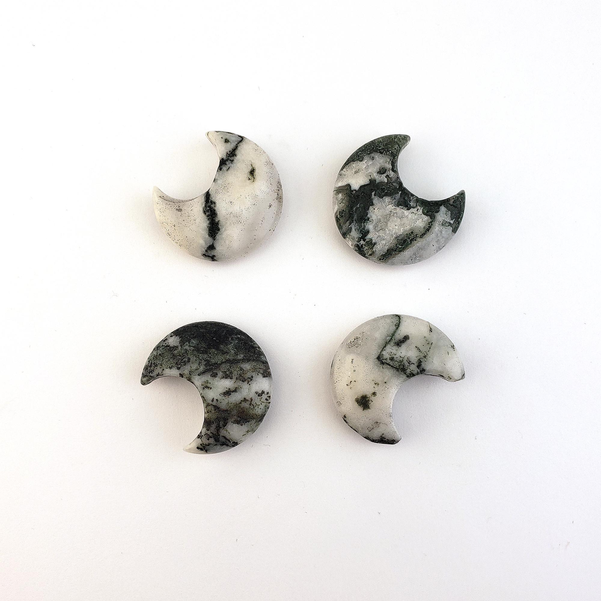 Tree Agate Natural Gemstone Crescent Moon Carving Fidget Stone - White Background