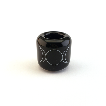 Black Triple Moon Ceramic Sphere Stand - Chime Candle Holder - Incense Holder
