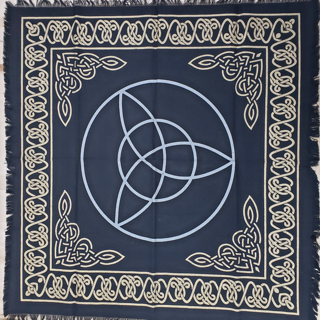 Black Triquetra Celtic Knot Altar Cloth - Angle2