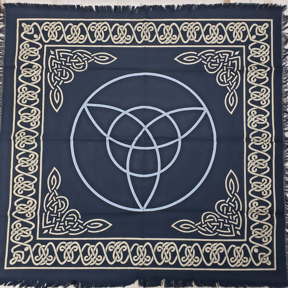 Black Triquetra Celtic Knot Altar Cloth - Angle3