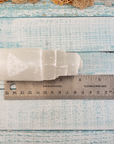 White Selenite Crystal Tower - Engraved with Triquetra - Height Measurement