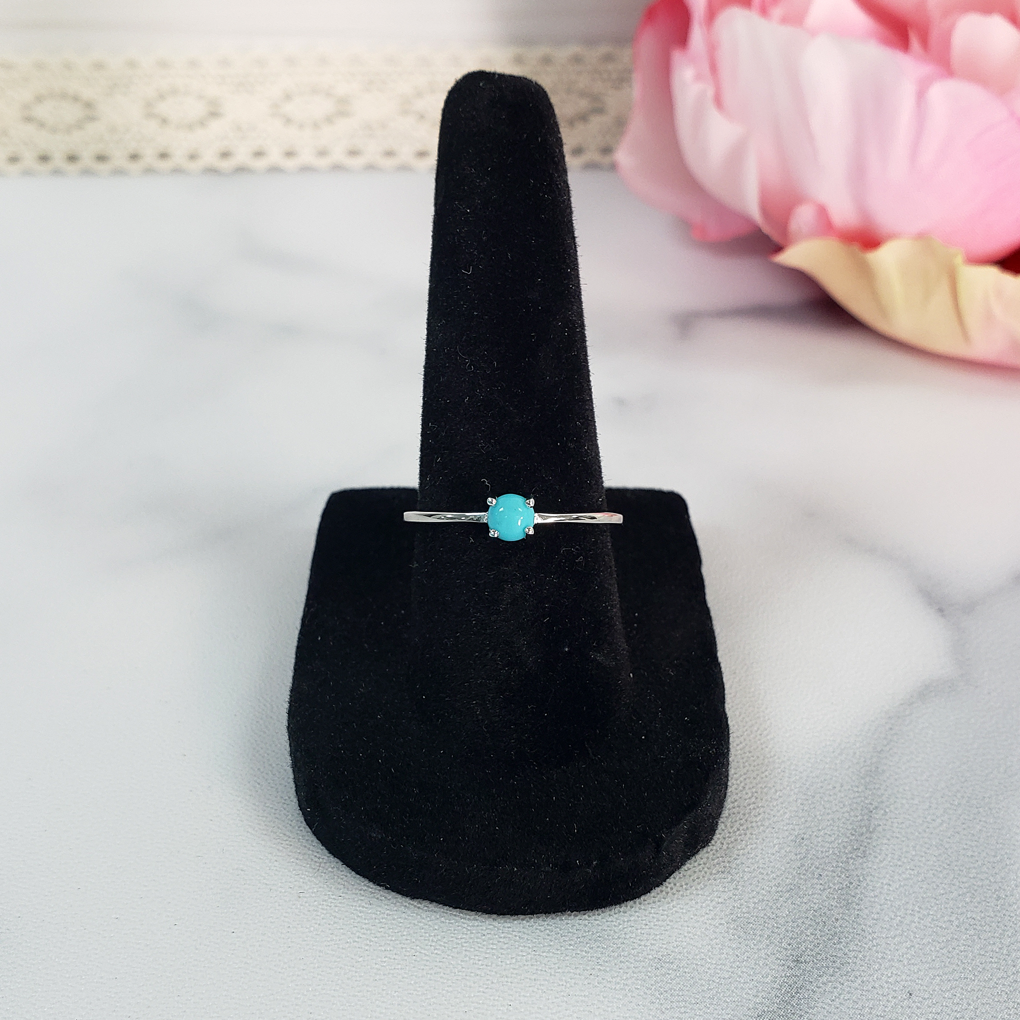 Turquoise Stone Natural Gemstone Sterling Silver Ring - Horizon - On Form